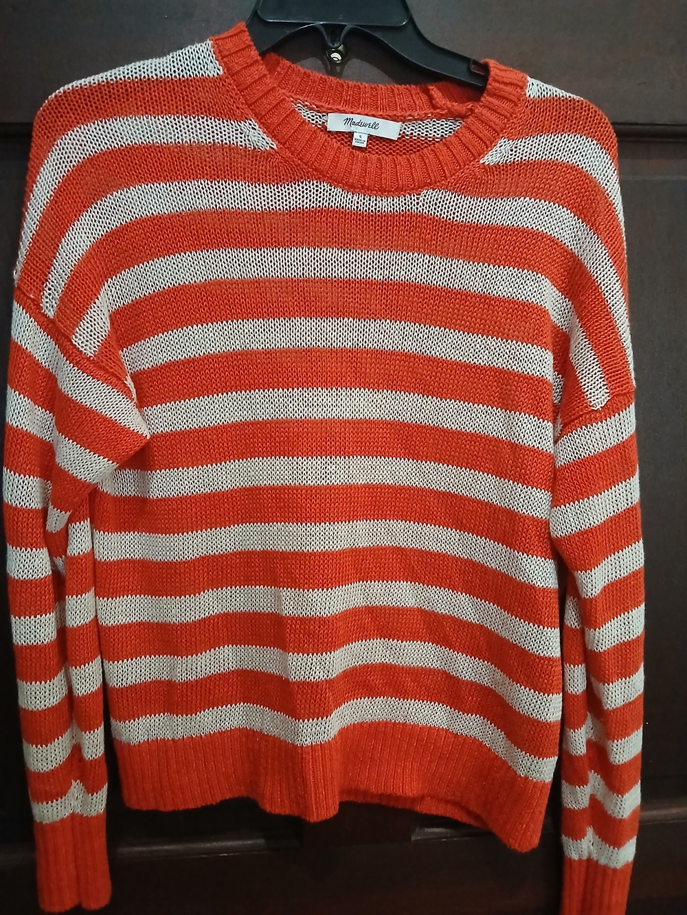 Women's Madewell Orange & Tan Striped Sweater Size S 100% Linen